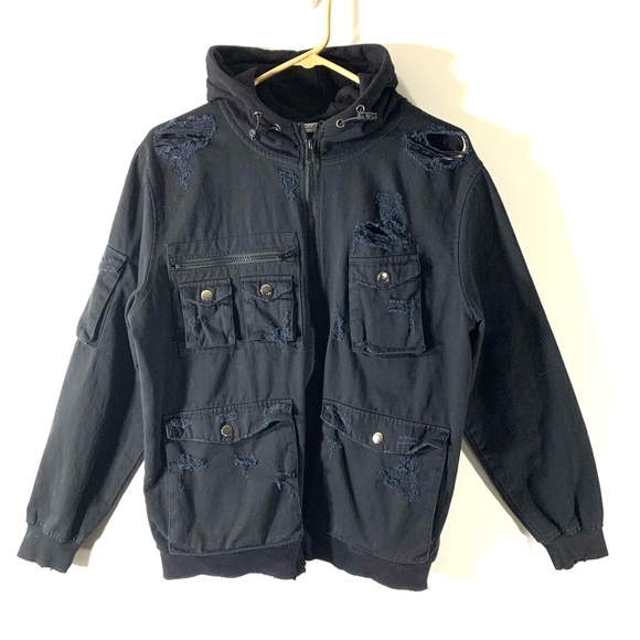 Carmar Jackets & Blazers - Carmar Distressed Black Denim Utility Jacket